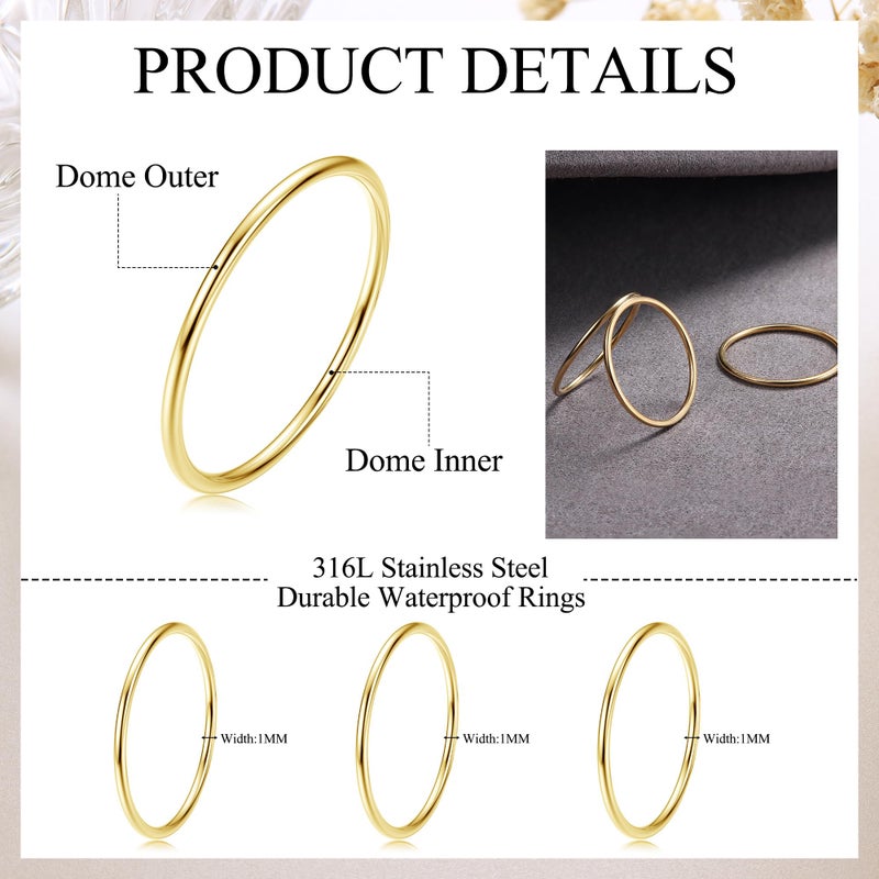 LOYALLOOK 3Pcs 1mm Thin 14K Gold Filled Stackable Rings For Women Non Tarnish Stainless Steel Plain Stacking Knuckle Thumb Pinky Statement Band Midi Rings Comfort Fit Size 3 to 10 Gold Tone - Image 2